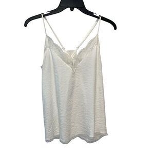 Bishop + Young Womens Lace‎ Trim V-Neck Sleeveless Camisole Tank Top Cream Small